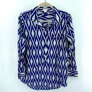 J. Crew Factory geometric print 3/4 button up pullover long sleeve shirt sz M